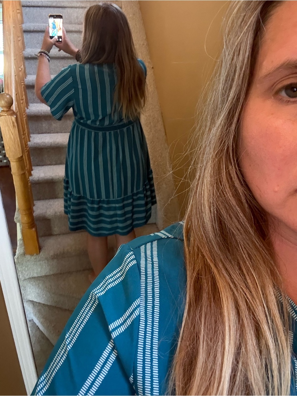 BloomChic Teal and White Striped Midi Dress - Picture 2 of 7